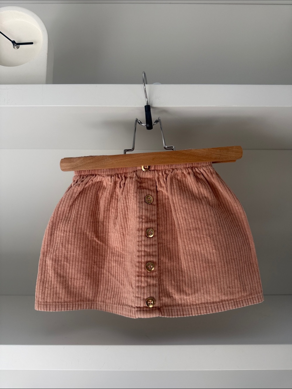 Corduroy Button-Front Mini Skirt in Dusty Rose